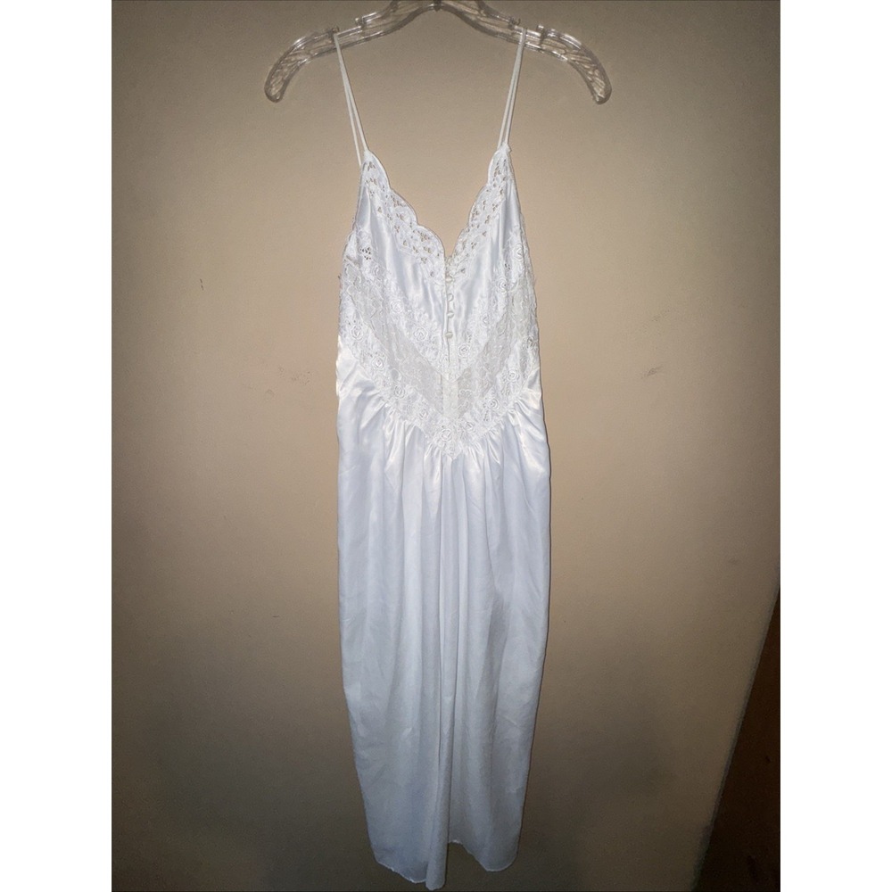 Vintage Donna Richard White Satin Lace Nightgown Slip Dress Petite 3168 Lingerie